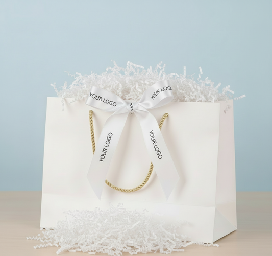 كيس أبيض مع ورق هدايا أبيض - أفقي