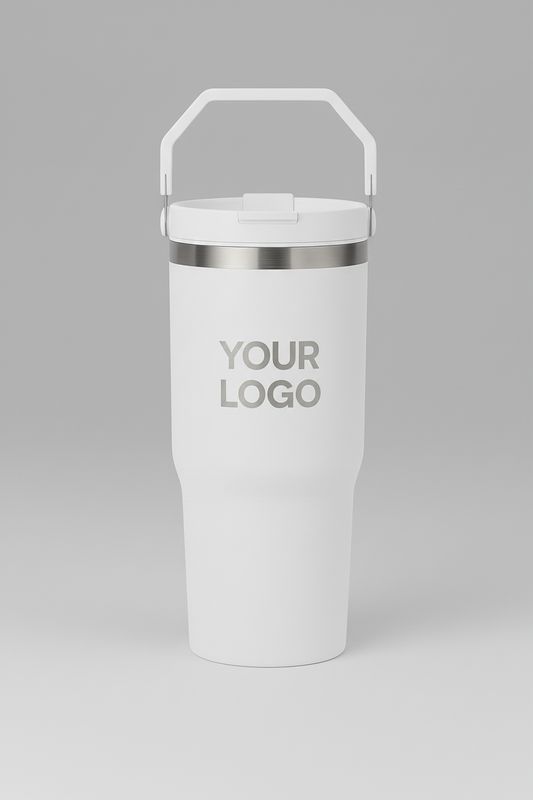 المج الأبيض مع غطاء ومقبض أبيض