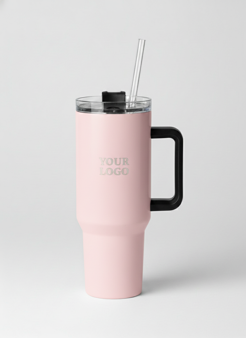 الكوب الوردي البودري مع YOUR LOGO