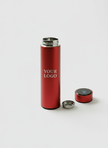 الزجاجة الحمراء مع خلفية رمادية فاتحة