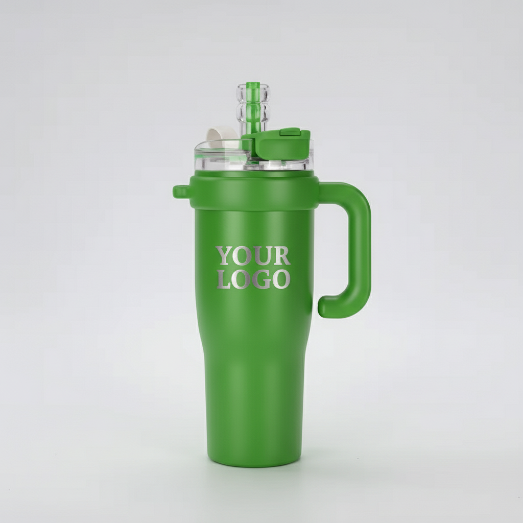 الكوب الأخضر مع المصاصة الصحيحة