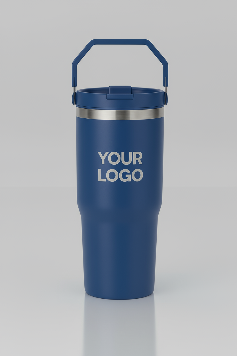 المج الأزرق مع غطاء ومقبض أزرق