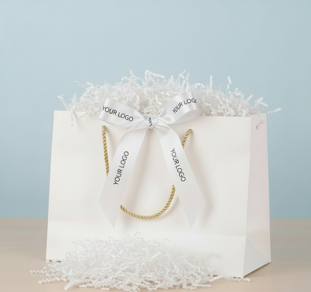 كيس أبيض مع ورق هدايا أبيض - أفقي