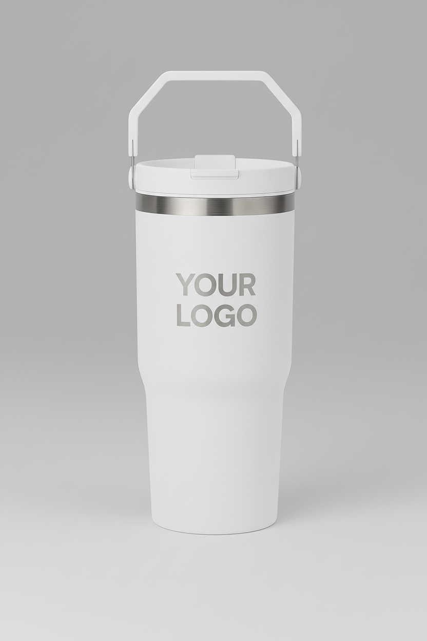 المج الأبيض مع غطاء ومقبض أبيض