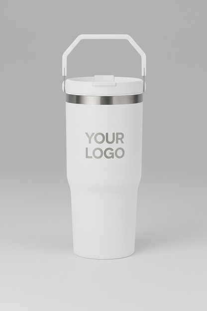 المج الأبيض مع غطاء ومقبض أبيض