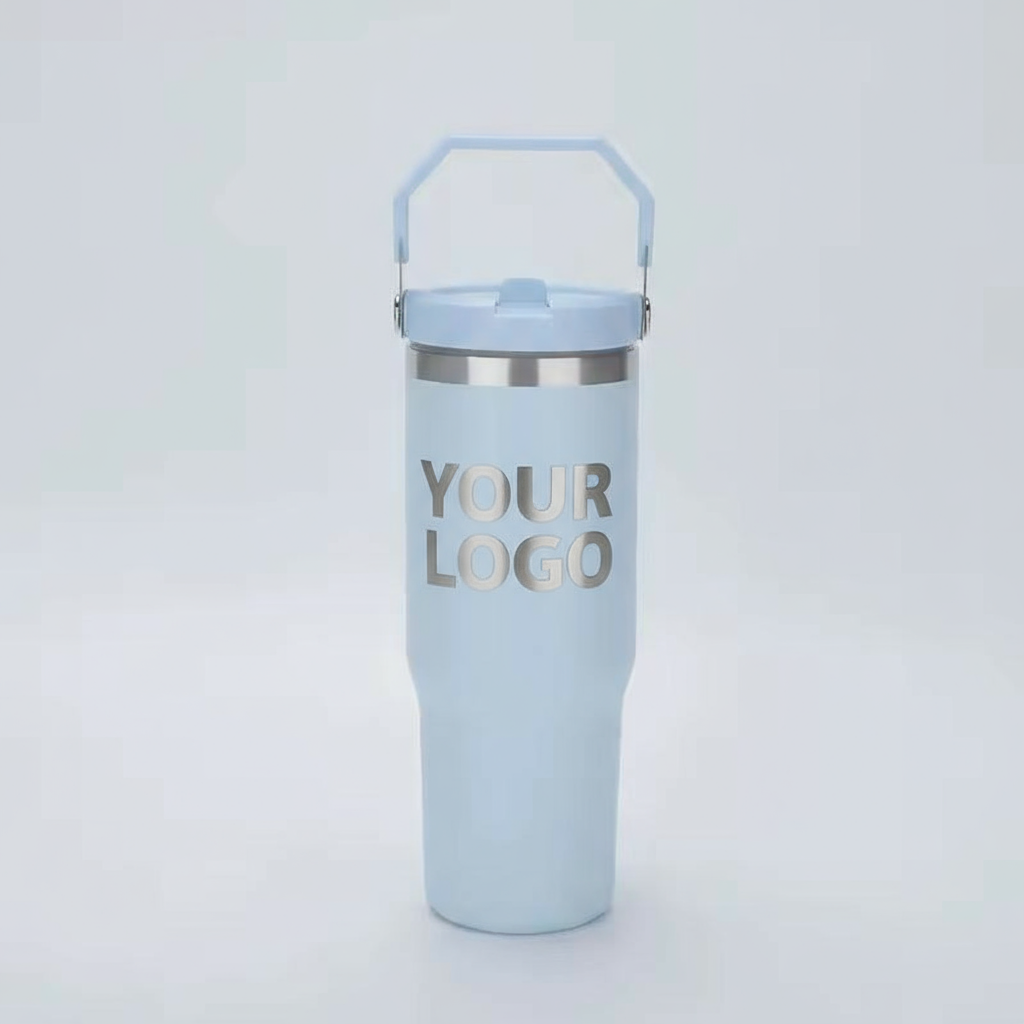 كوب أزرق فاتح مع YOUR LOGO